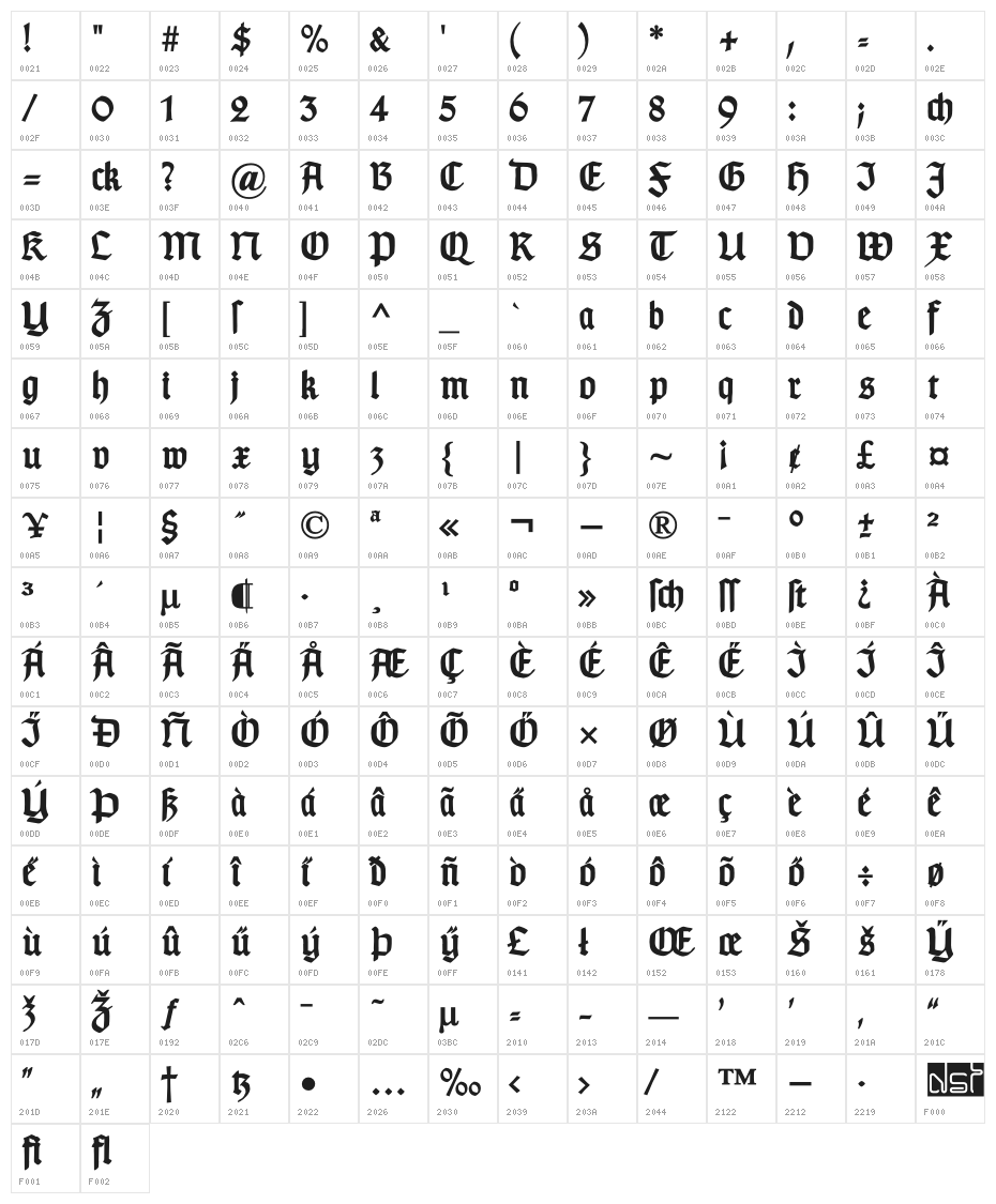 TypographerGotisch A Bold Character Map