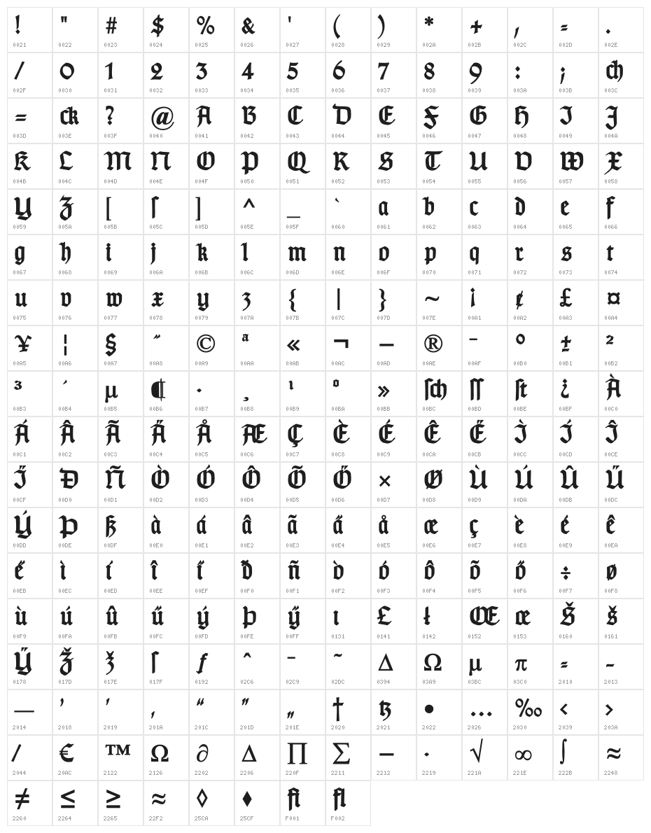 TypographerGotisch D Bold Character Map