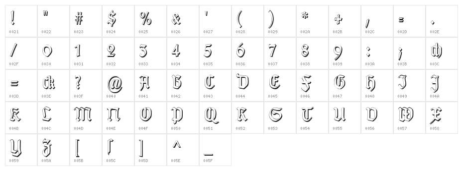 TypographerGotisch Schatten S Character Map