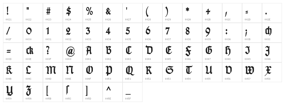 TypographerGotisch Schmal Bold Character Map
