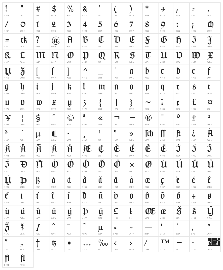 TypographerGotischD Character Map