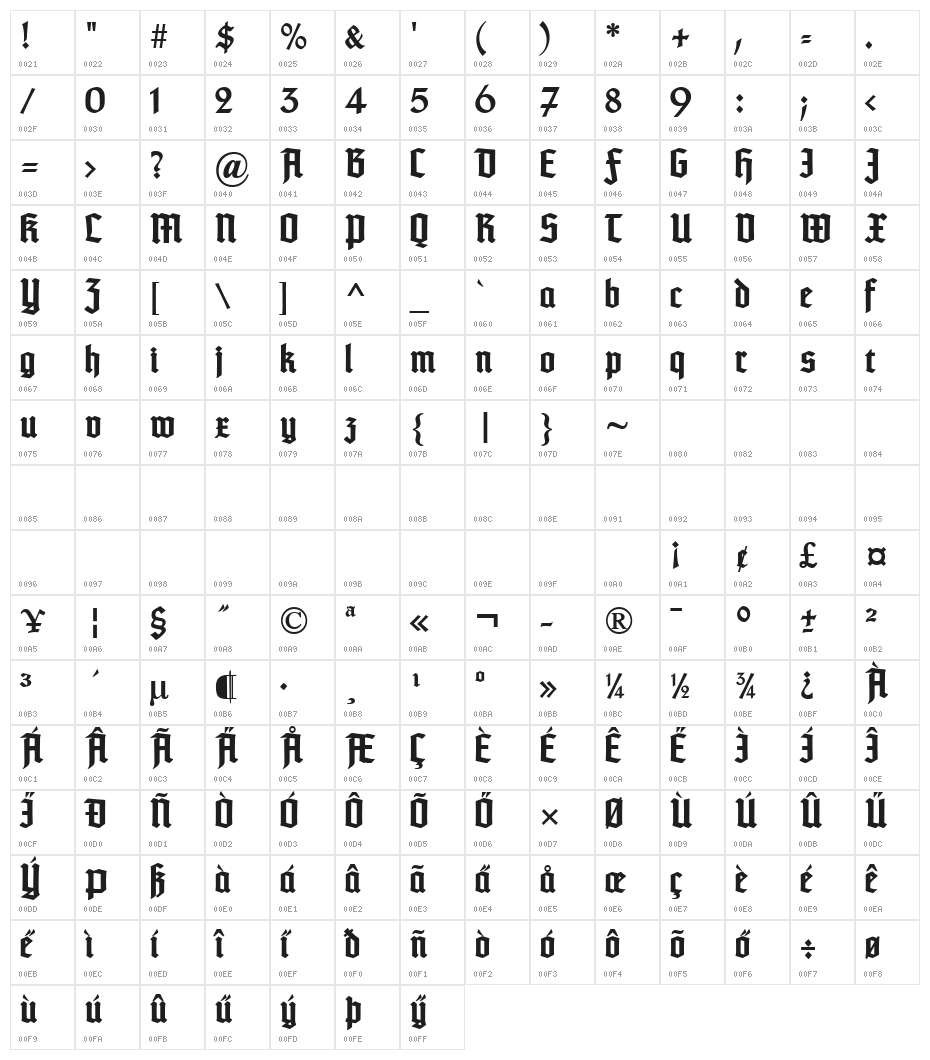 TypographerTextur UNZ1 Bold Character Map