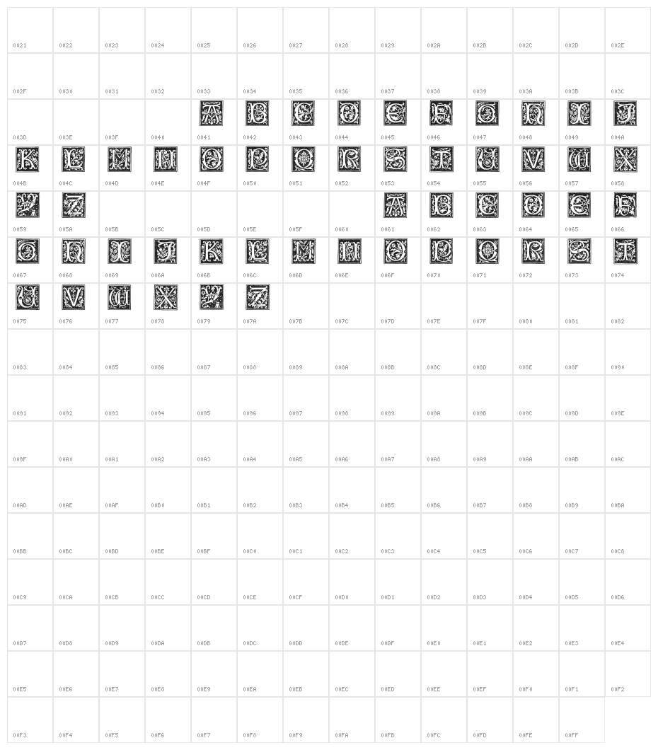 TypographerWoodcutInitialsOne Character Map
