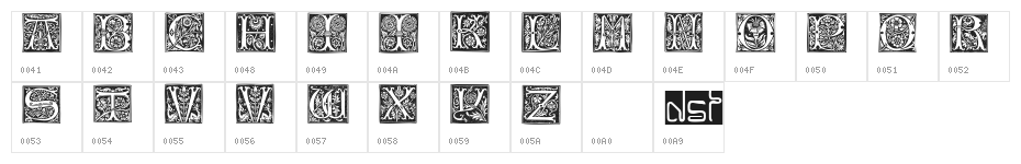 TypographerWoodcutInitialsTwo Reduced Character Map