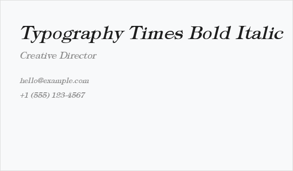 Typography Times Bold Italic Business Card
