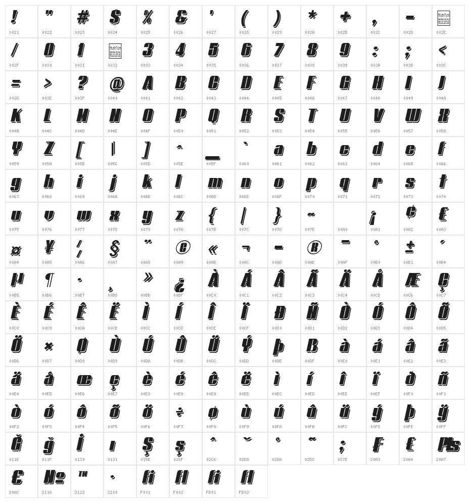 Typoline Demi Shadow Italic Character Map