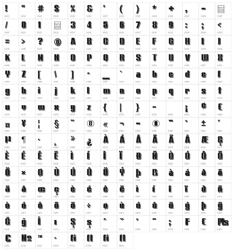 Typoline Demi Shadow Character Map