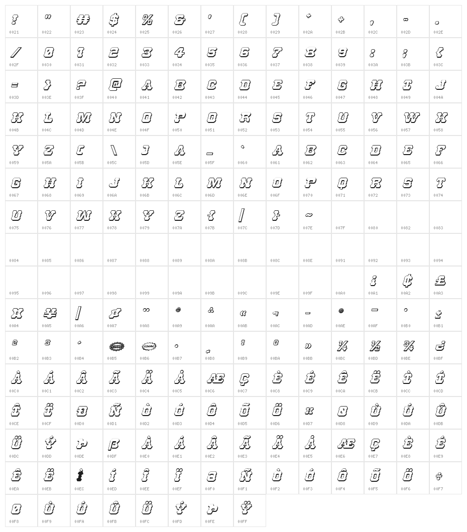 U.S. Marshal 3D Italic Character Map