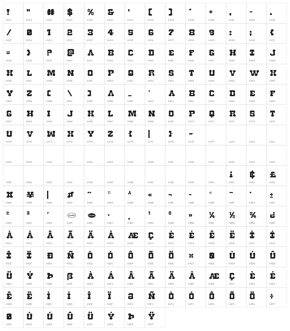 U.S. Marshal Regular Character Map