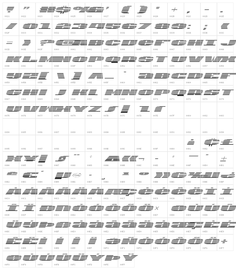 U.S.A. Gradient Italic Character Map
