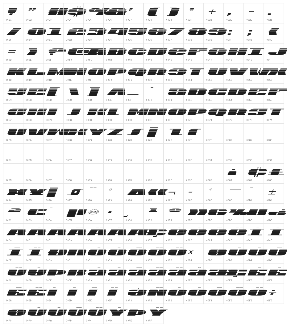 U.S.A. Halftone Italic Character Map