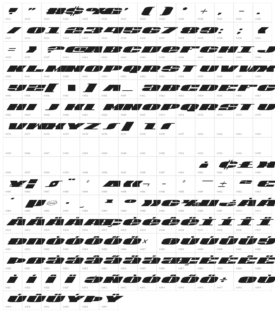 U.S.A. Super-Italic Character Map