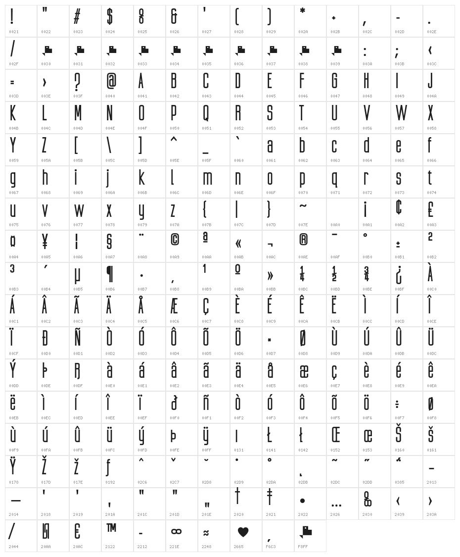 Ubicada-Bold Character Map