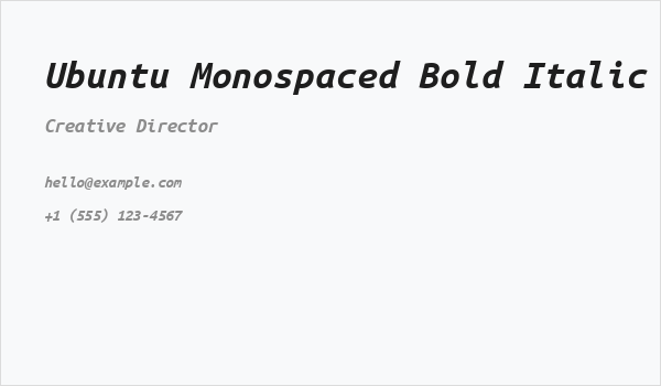 Ubuntu Monospaced Bold Italic Business Card