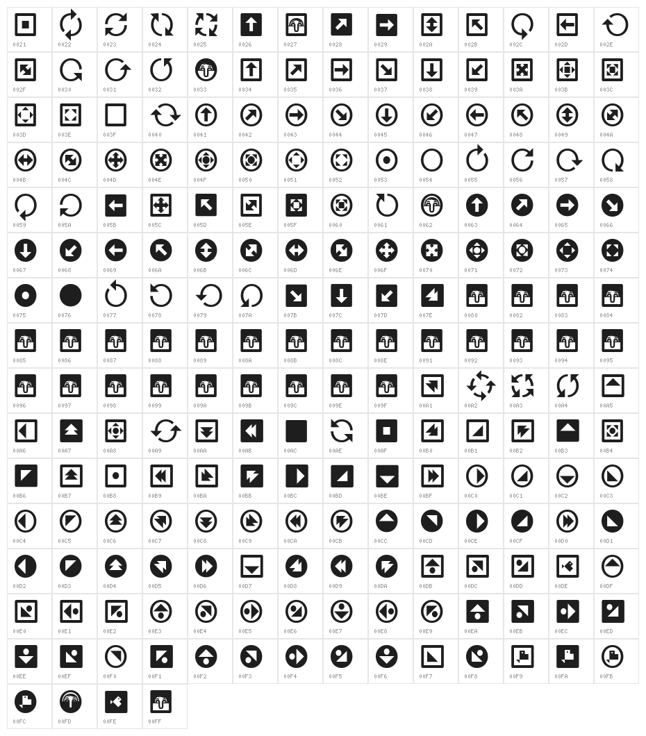 Uchrony Arrows Bold Character Map
