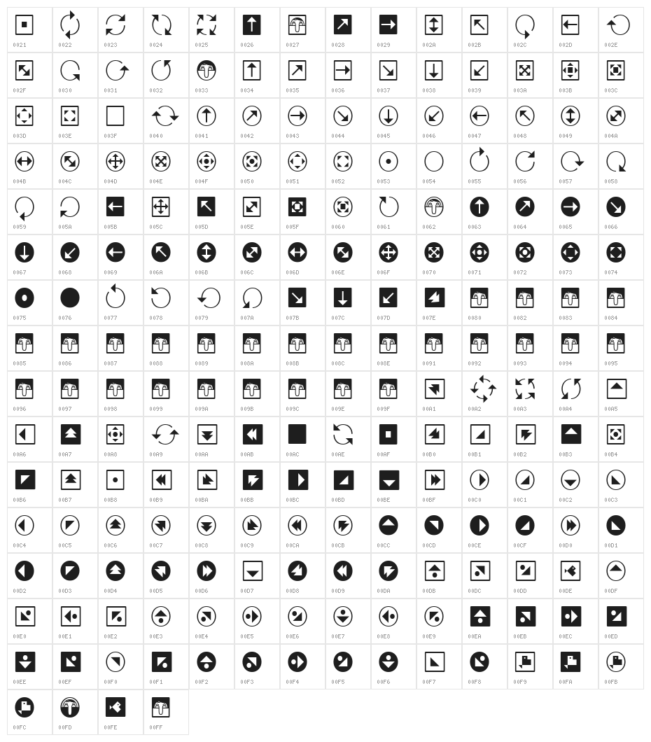 Uchrony Arrows Light Character Map