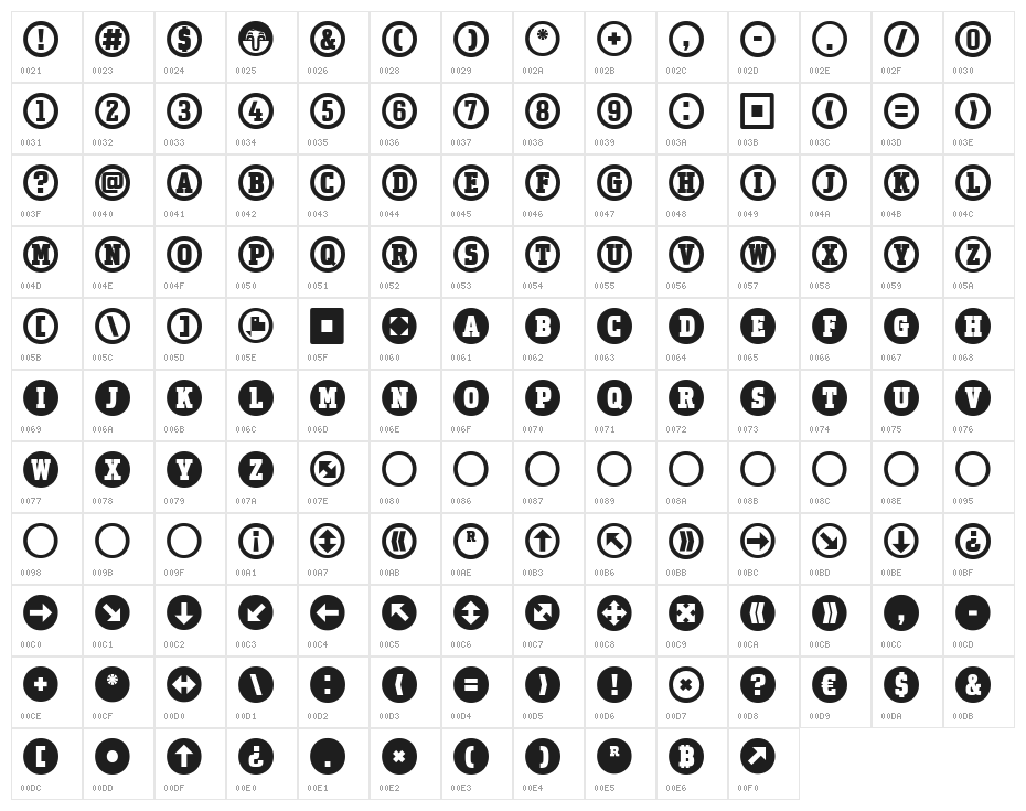 Uchrony Circle Bold Character Map