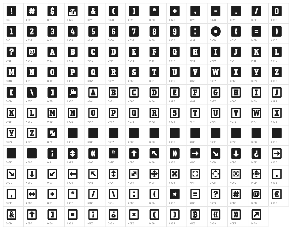 Uchrony Cube Bold Character Map