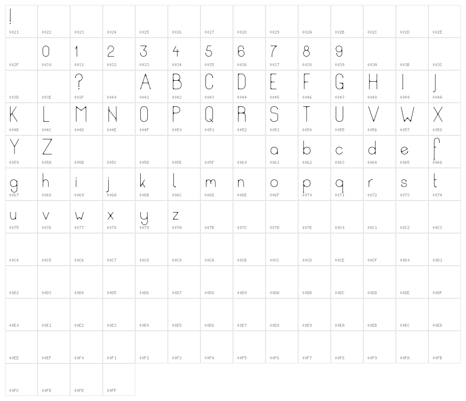 Ud-Thin Character Map
