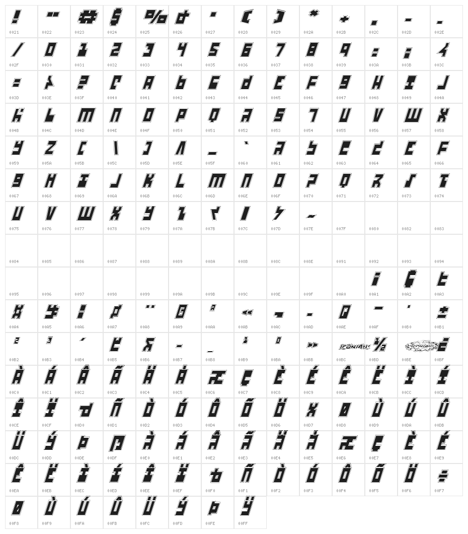 UFO Hunter Academy Italic Character Map