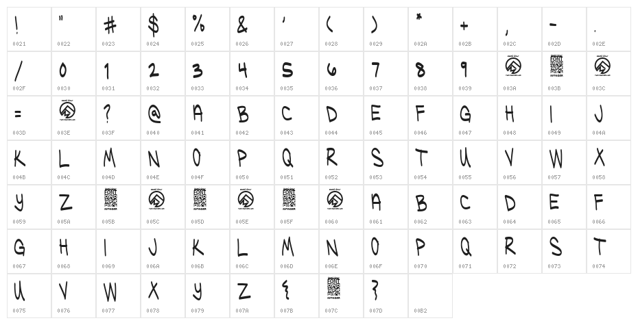 Ugly Kids Regular Character Map