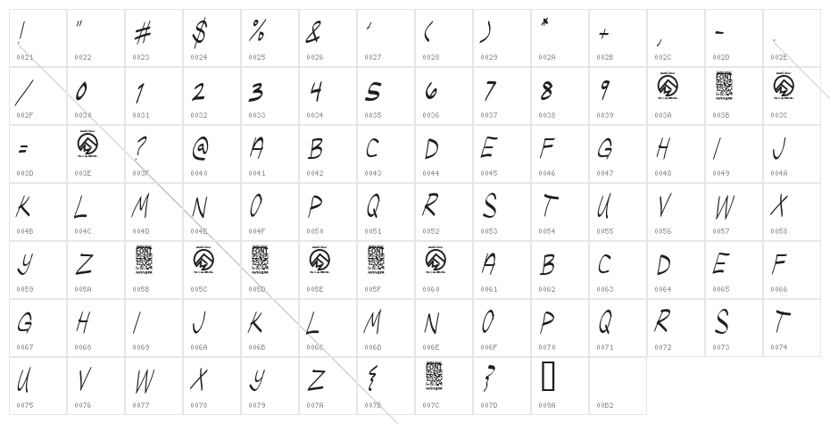 Ugly Kids Thin Italic Character Map