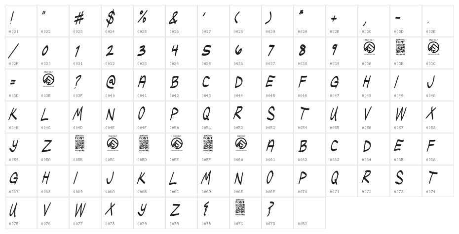 UglyKids-Italic Character Map