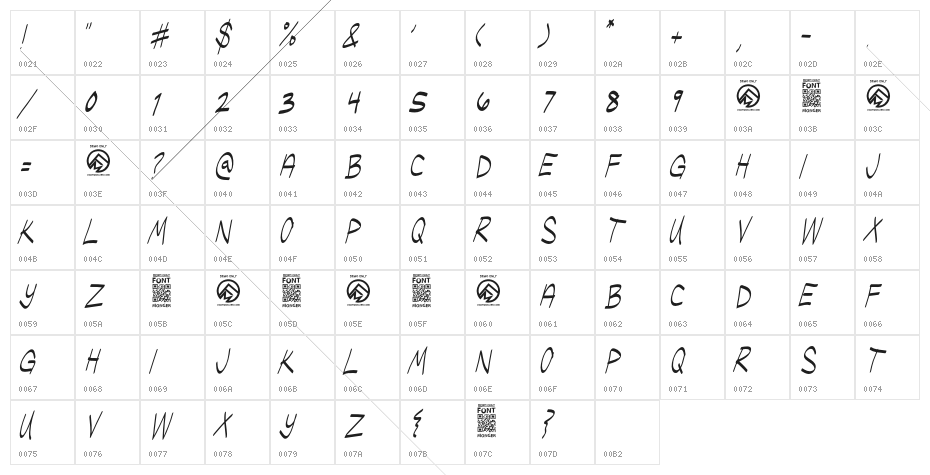 UglyKids-ThinItalic Character Map
