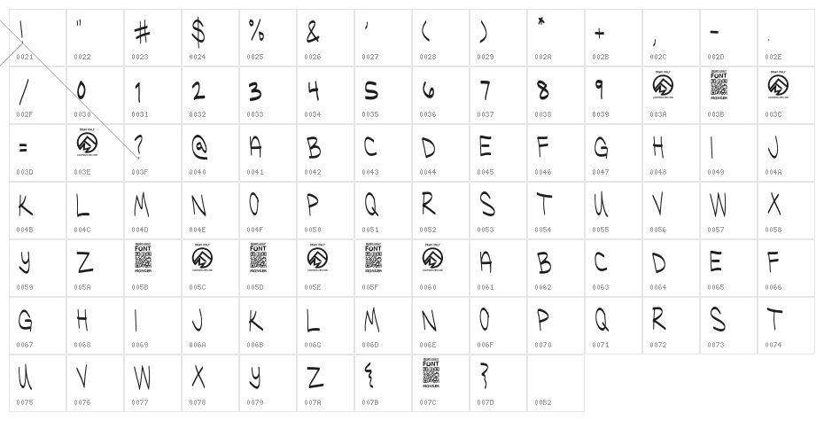 UglyKids-Thin Character Map