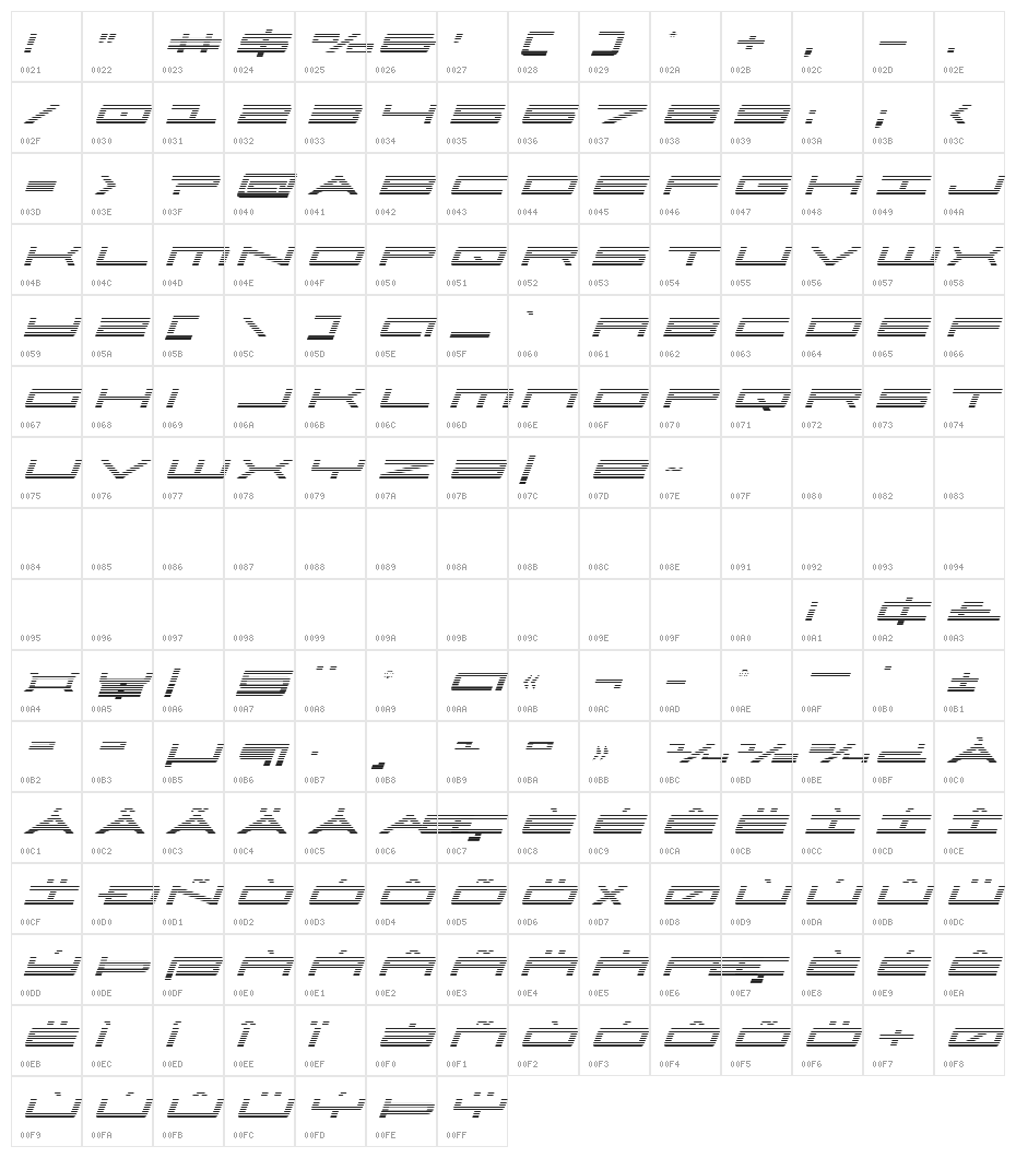 Ultra 911 Gradient Italic Character Map