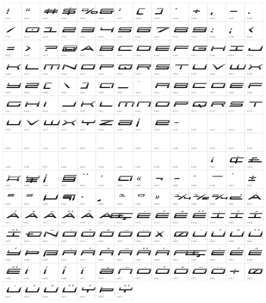 Ultra 911 Halftone Italic Character Map