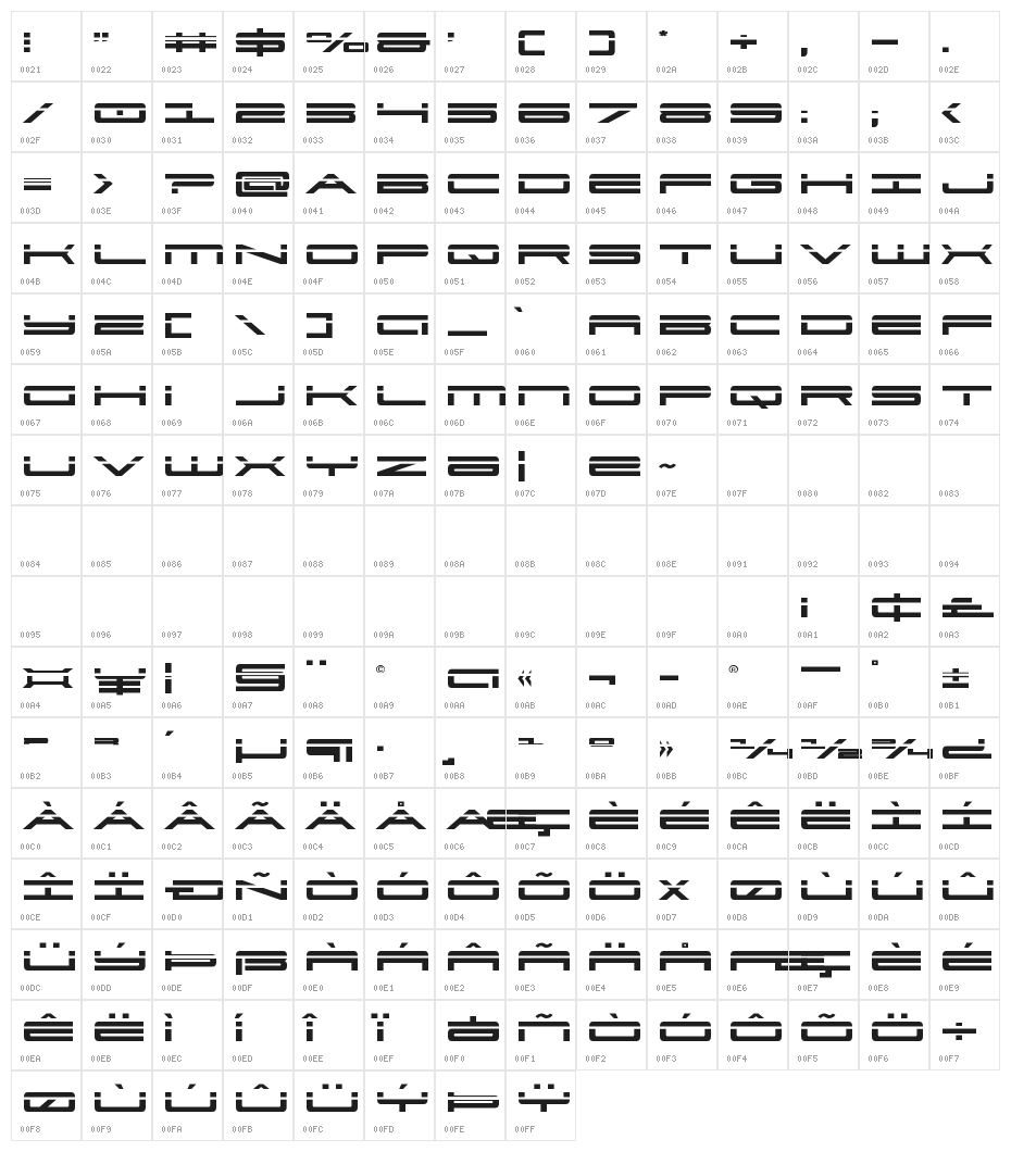 Ultra 911 Laser Character Map