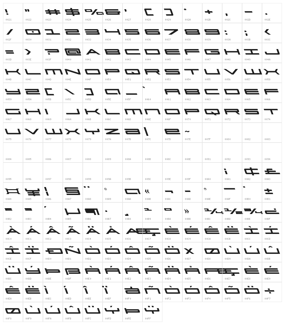 Ultra 911 Leftalic Character Map