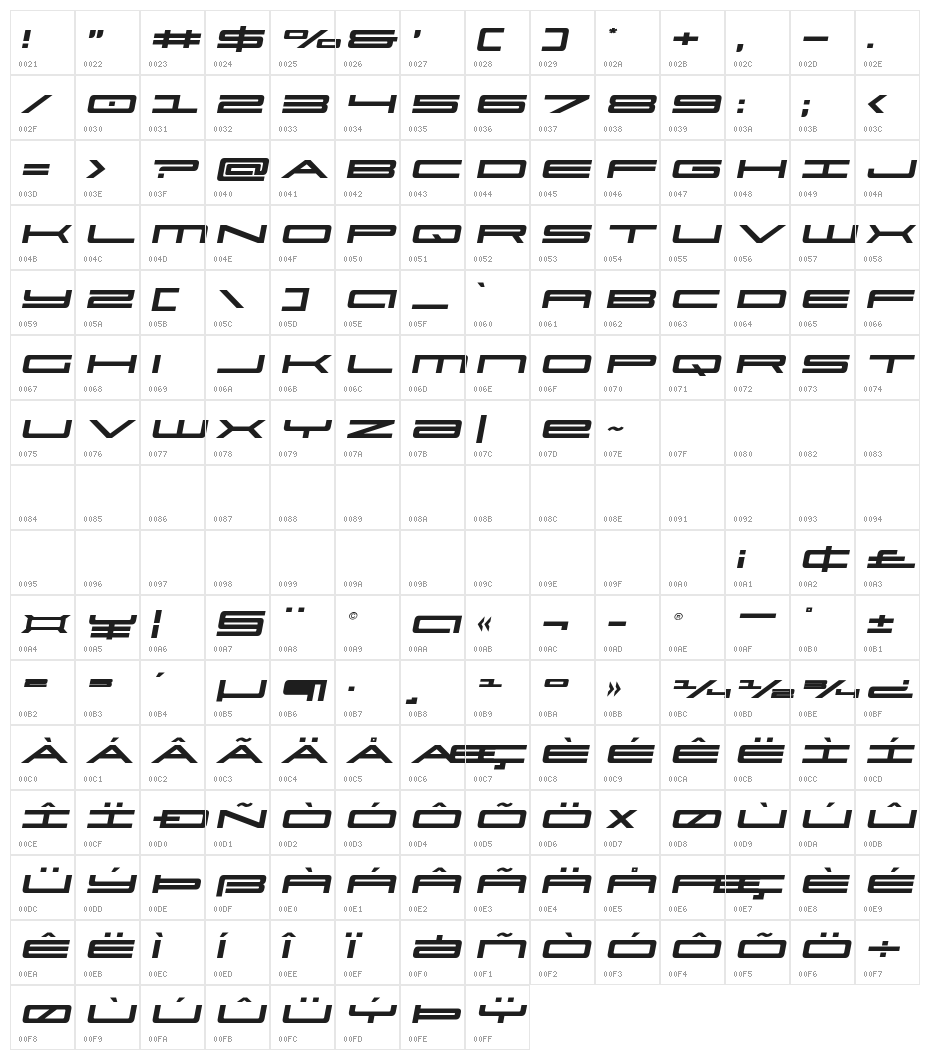 Ultra 911 Semi-Italic Character Map