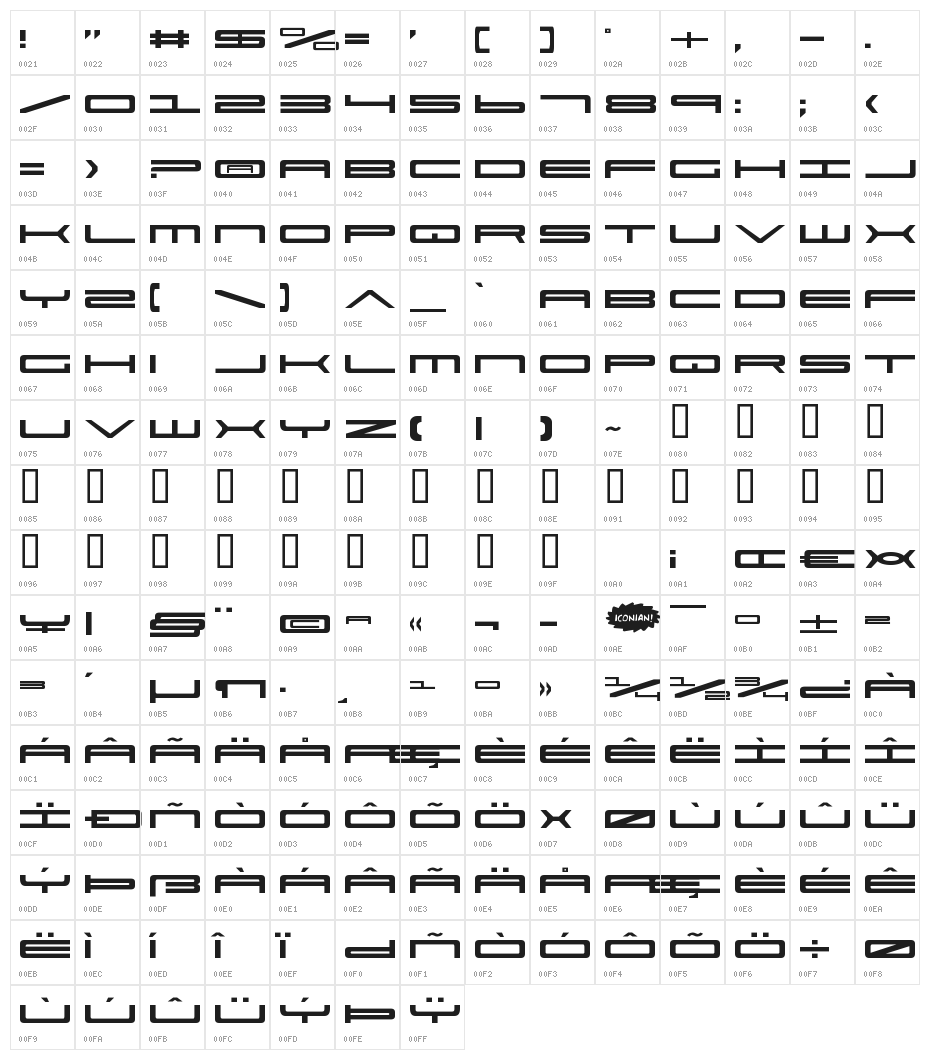 Ultra 911 Character Map