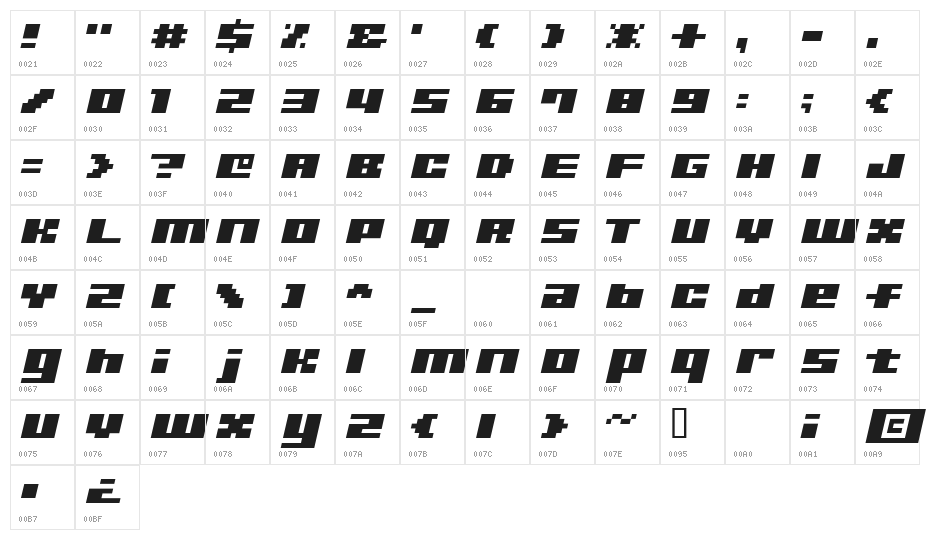 UltraSevenItalicBAl Character Map