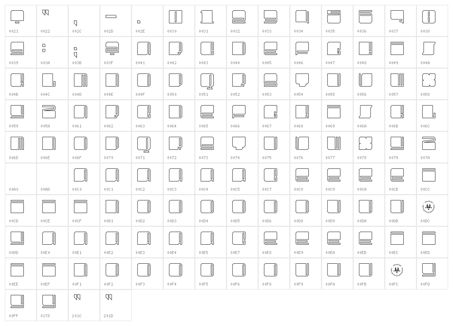 UltraSquared Outlines Character Map