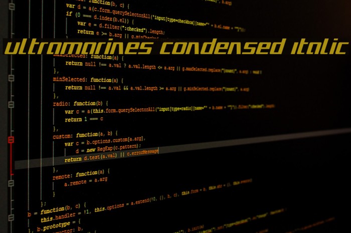 Ultramarines Condensed Italic Font examples