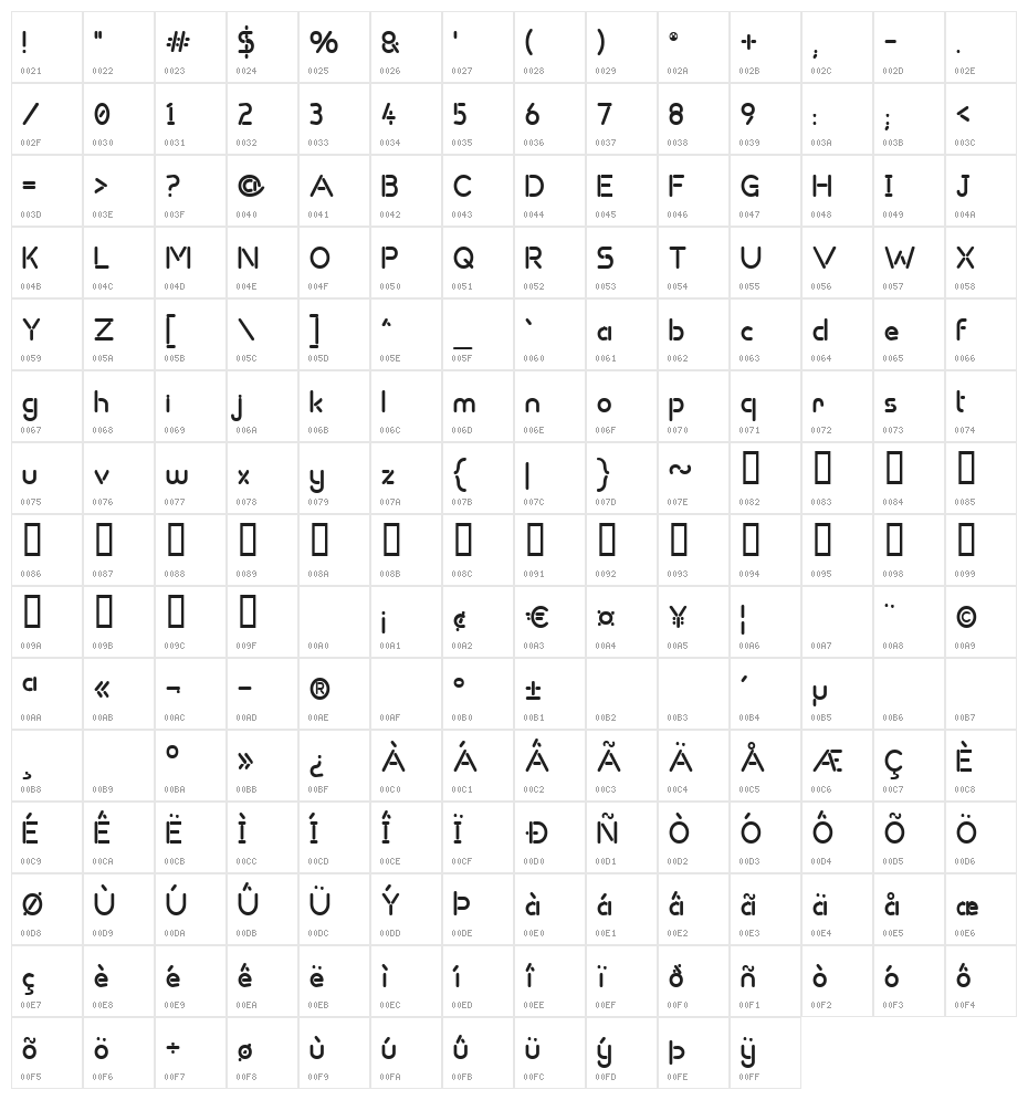 Um Sticks Character Map