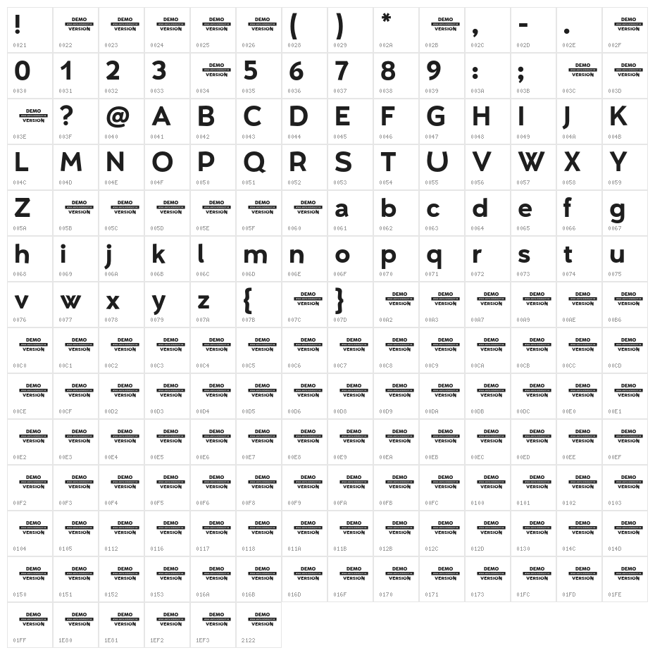 Umba Sans Bold Demo Character Map