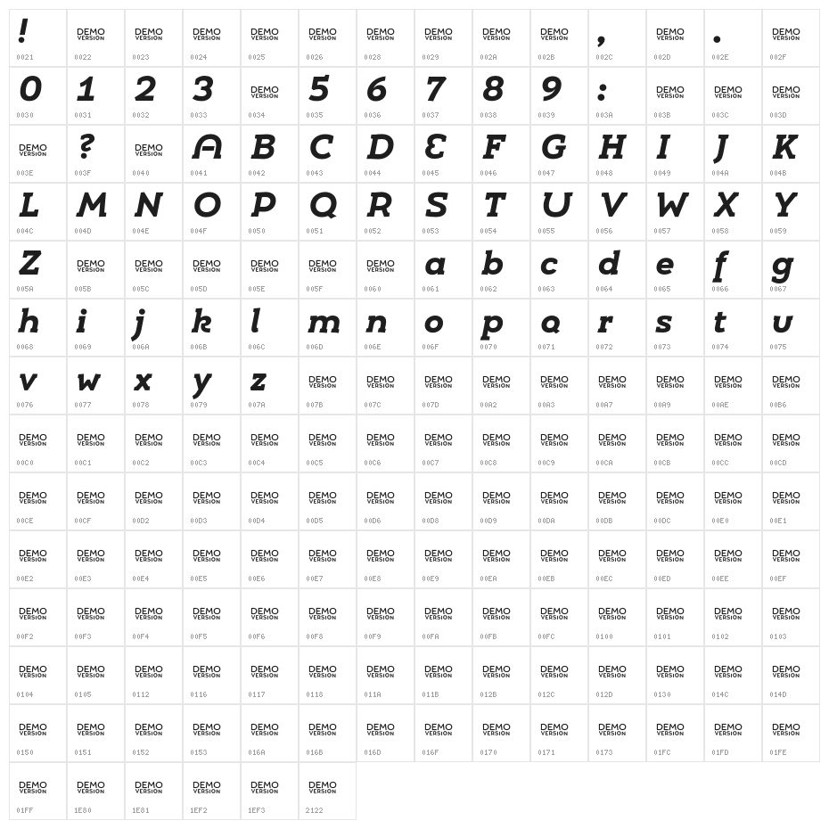 Umba Slab Demo Alt Bold Italic Character Map