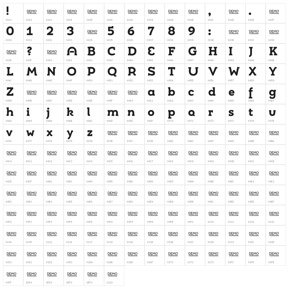 Umba Slab Demo Alt Bold Character Map