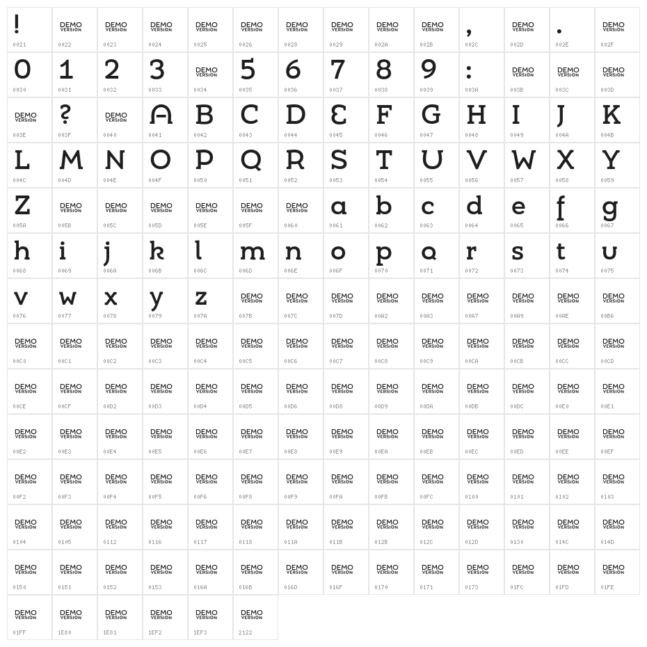 Umba Slab Demo Alt Medium Character Map