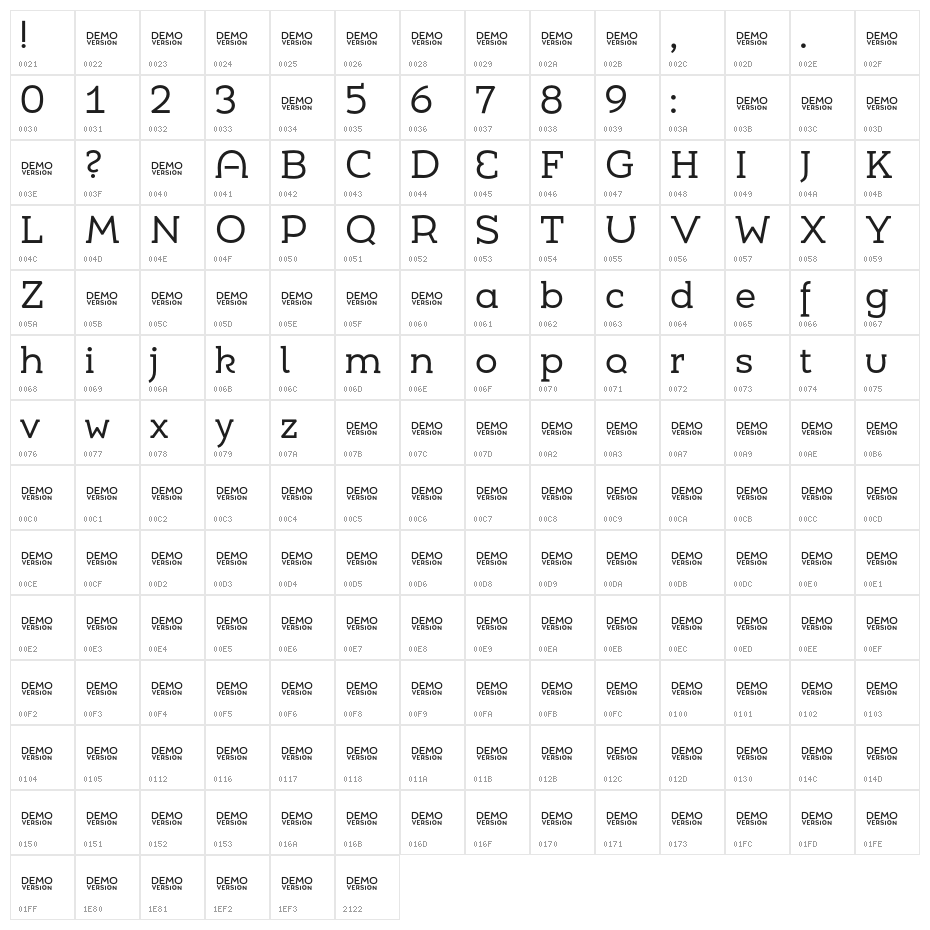 Umba Slab Demo Alt Regular Character Map
