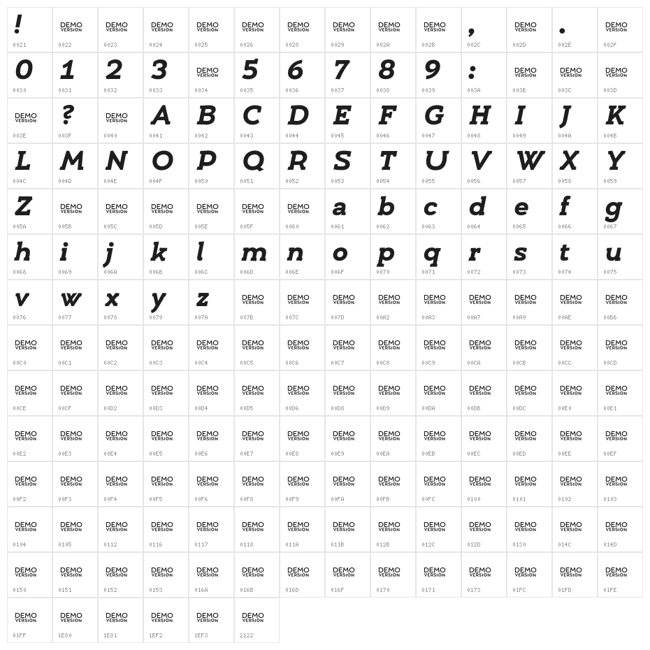 Umba Slab Demo Bold Italic Character Map