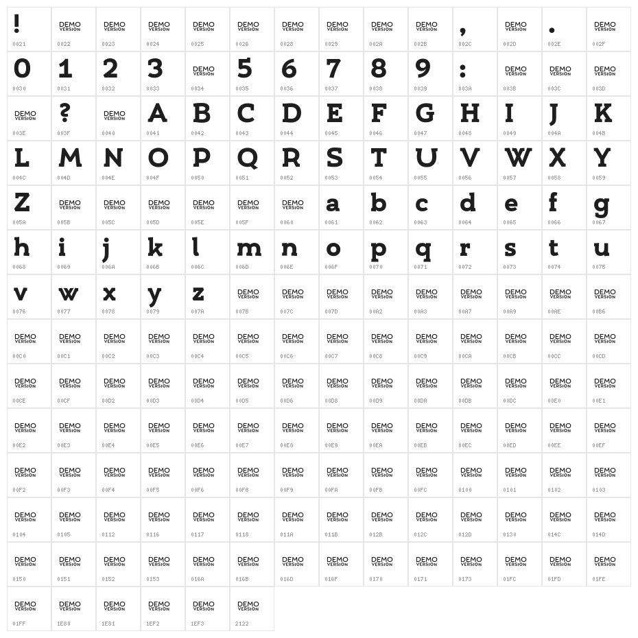 Umba Slab Demo Bold Character Map