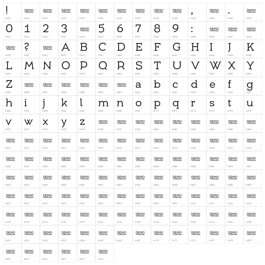 Umba Slab Demo Regular Character Map