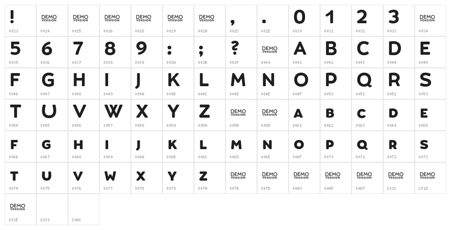 Umba Soft SC Bold Demo Character Map
