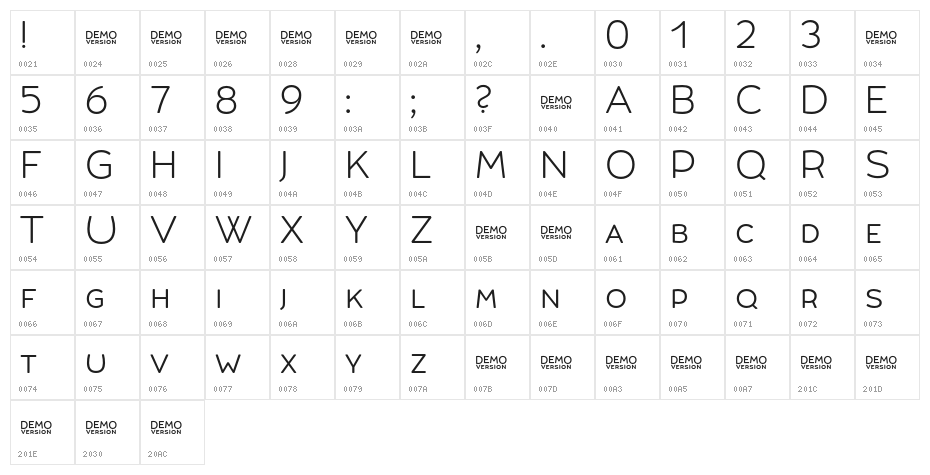 Umba Soft SC Light Demo Character Map