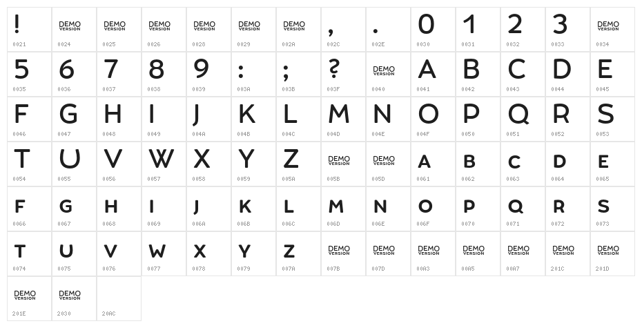 Umba Soft SC Medium Demo Character Map